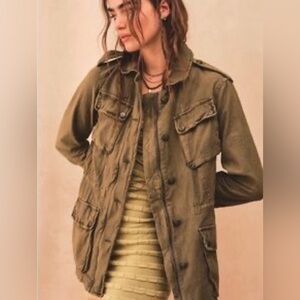Free People Full Zip Anorak Surplus Military Olive Jacket Cargo Utility Women M